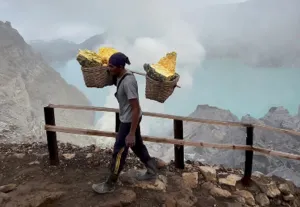 Sulfur Miners in Ijen Crater